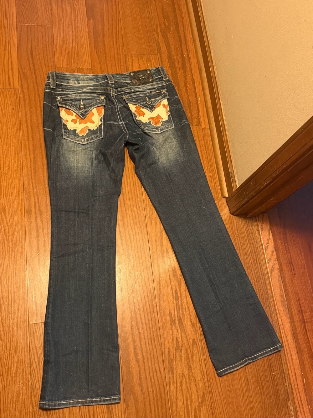Women's Dark Wash Jeans with Orange Accent Back Pockets